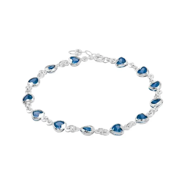 Pulsera de plata .925 azul zirconia corazones ajustable — Joyaris