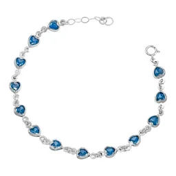 Pulsera Plata 925 Corazones con Zirconia Azul Ajustable - Imagen 2