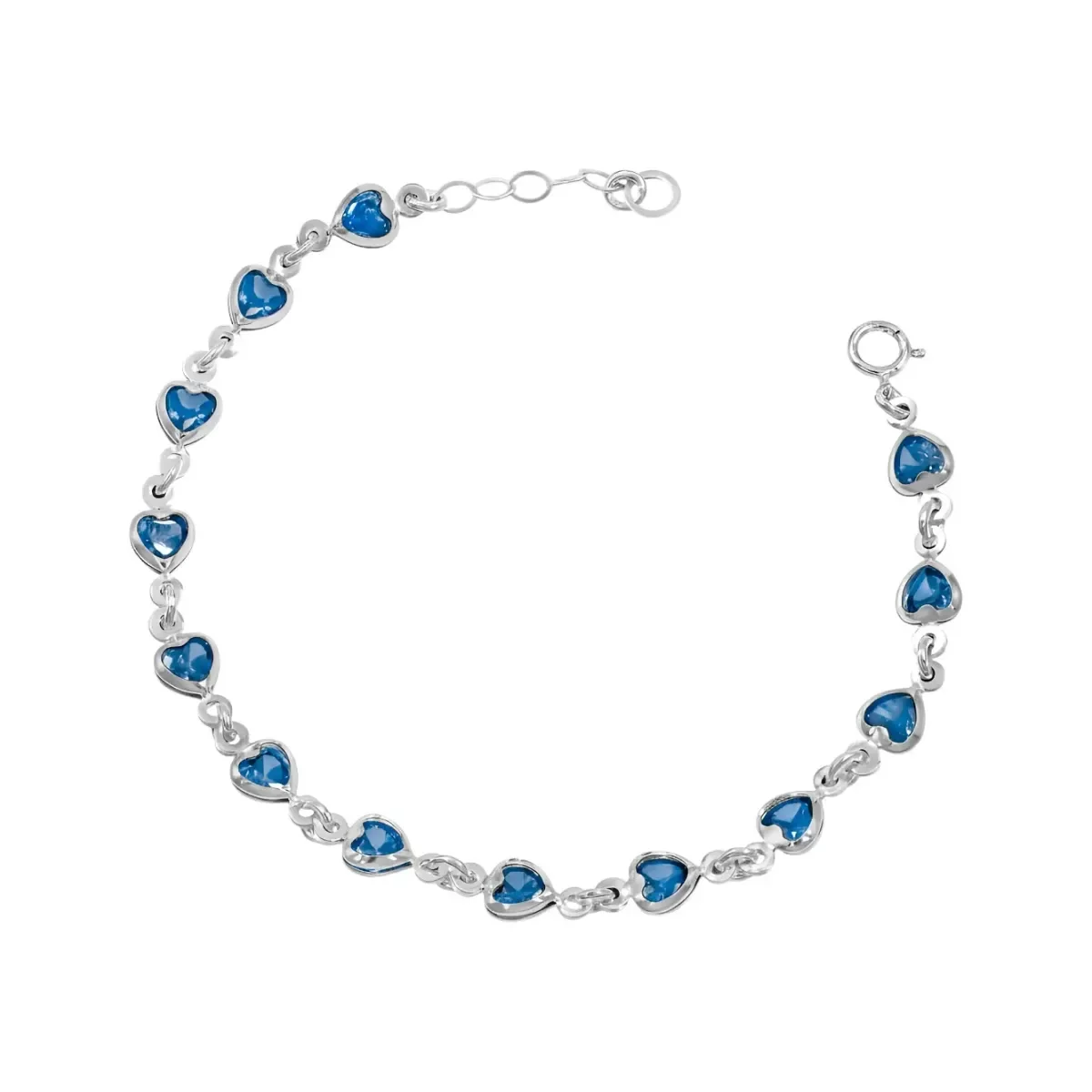 Pulsera Plata 925 Corazones con Zirconia Azul Ajustable - Imagen 2