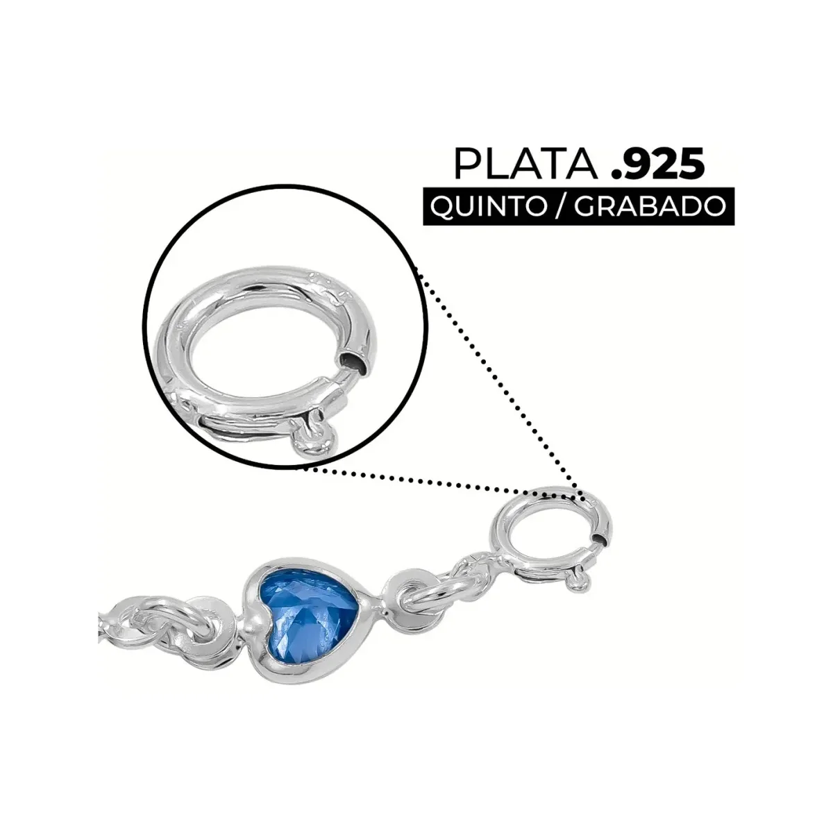 Pulsera Plata 925 Corazones con Zirconia Azul Ajustable - Imagen 3