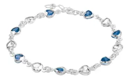 Pulsera Plata 925 Corazones Zirconias Azules y Blancas para Mujer - Imagen 1
