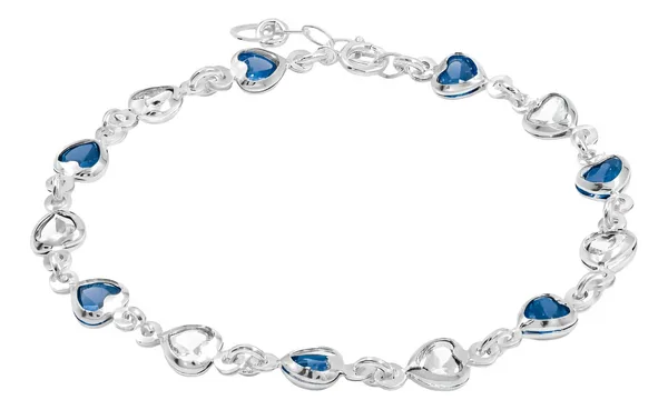Pulsera Plata 925 Corazones Zirconias Azules y Blancas - Imagen 1