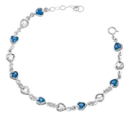 Pulsera Plata 925 Corazones Zirconias Azules y Blancas para Mujer - Imagen 2