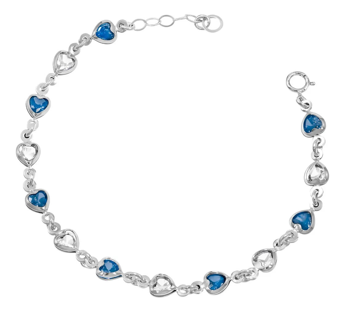 Pulsera Plata 925 Corazones Zirconias Azules y Blancas - Imagen 1
