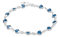 Pulsera Plata 925 Corazones con Zirconia Azul Ajustable - Imagen 1