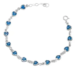 Pulsera Plata 925 Corazones con Zirconia Azul Ajustable - Imagen 2