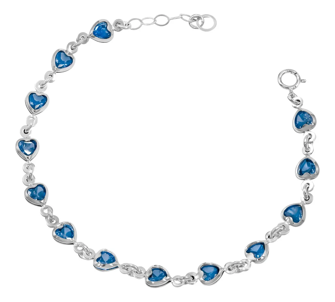 Pulsera de plata .925 azul zirconia corazones ajustable — Joyaris