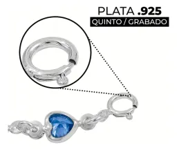 Pulsera Plata 925 Corazones con Zirconia Azul Ajustable - Imagen 3