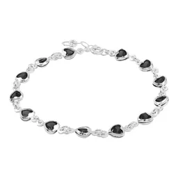 Pulsera de Plata 925 Corazones con Zirconia Negra Ajustable - Imagen 1