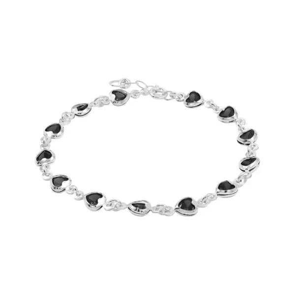 Pulsera de plata .925 negro zirconia corazones ajustable — Joyaris