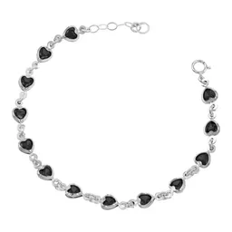 Pulsera de Plata 925 Corazones con Zirconia Negra Ajustable - Imagen 2