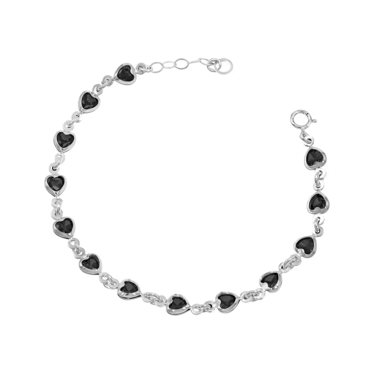Pulsera de Plata 925 Corazones con Zirconia Negra Ajustable - Imagen 2