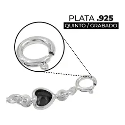 Pulsera de Plata 925 Corazones con Zirconia Negra Ajustable - Imagen 3