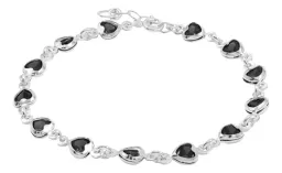 Pulsera de Plata 925 Corazones con Zirconia Negra Ajustable - Imagen 1