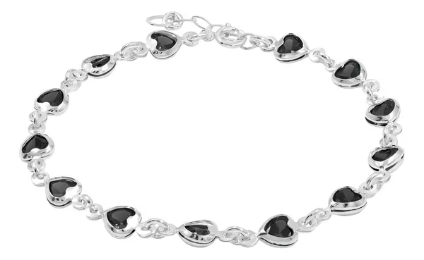 Pulsera de plata .925 negro zirconia corazones ajustable — Joyaris
