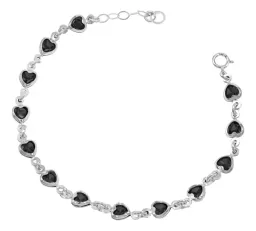 Pulsera de Plata 925 Corazones con Zirconia Negra Ajustable - Imagen 2