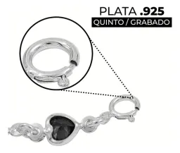 Pulsera de Plata 925 Corazones con Zirconia Negra Ajustable - Imagen 3