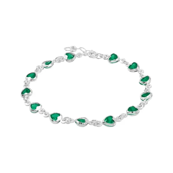 Pulsera Corazones Plata .925 con Zirconia Verde 19cm - Imagen 1