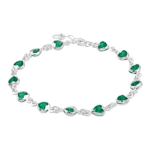 Pulsera Corazones Plata .925 con Zirconia Verde 19cm - Imagen 1