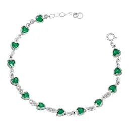 Pulsera de Plata 925 Corazones con Zirconia Verde 19cm - Imagen 2