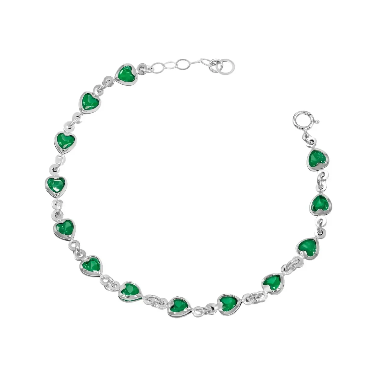 Pulsera de Plata 925 Corazones con Zirconia Verde 19cm - Imagen 2