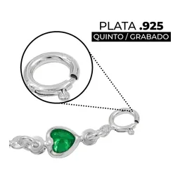 Pulsera de Plata 925 Corazones con Zirconia Verde 19cm - Imagen 3
