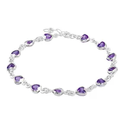 Pulsera Plata 925 Corazones Zirconia Violeta Ajustable - Imagen 1