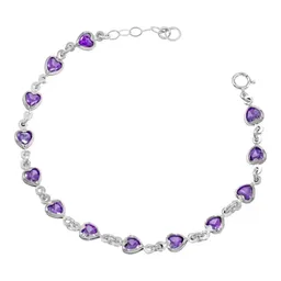 Pulsera Plata 925 Corazones Zirconia Violeta Ajustable - Imagen 2