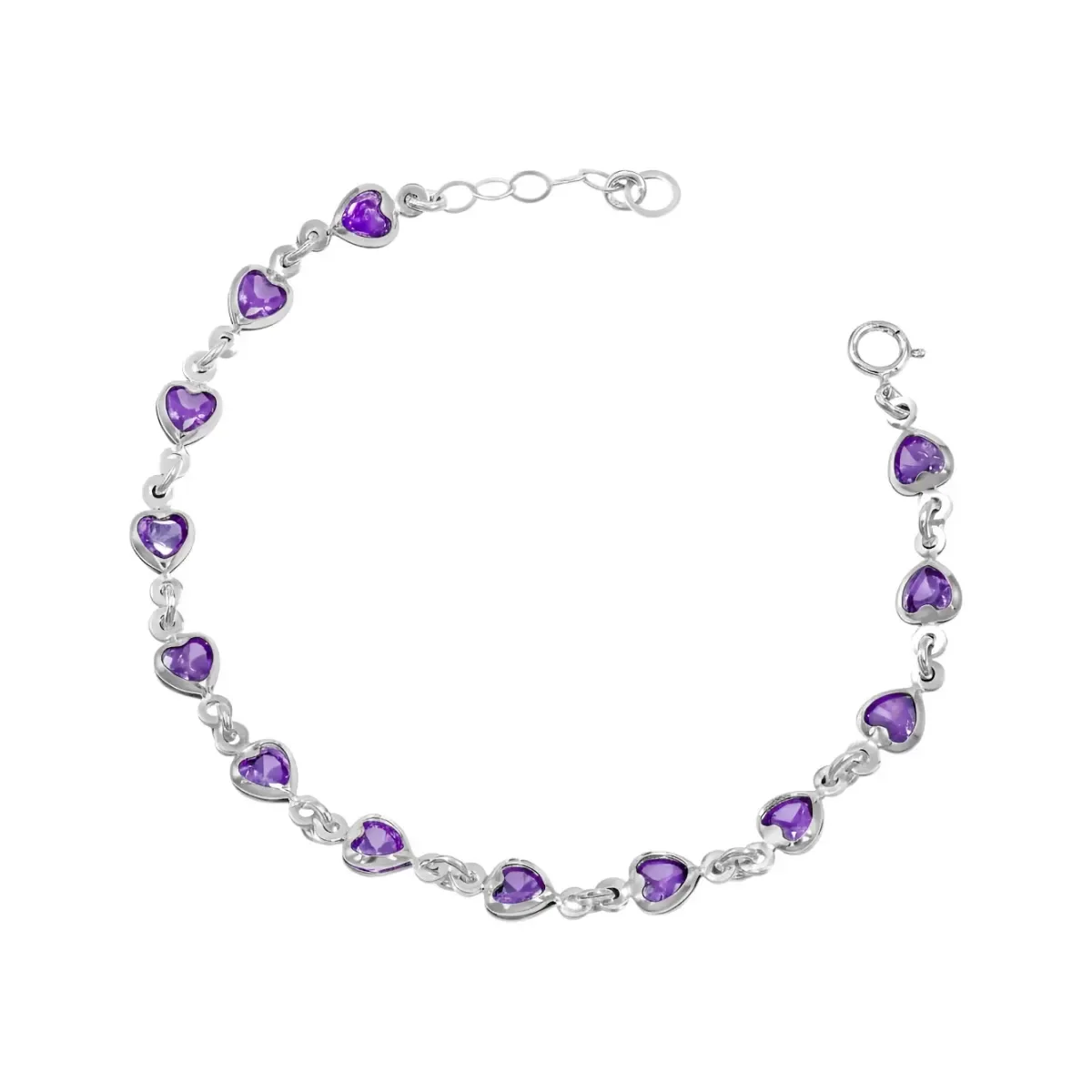 Pulsera Plata 925 Corazones Zirconia Violeta Ajustable - Imagen 2