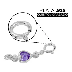 Pulsera Plata 925 Corazones Zirconia Violeta Ajustable - Imagen 3