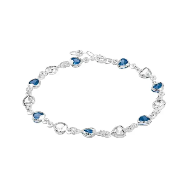 Pulsera Plata 925 Corazones Zirconias Azules y Blancas - Imagen 1