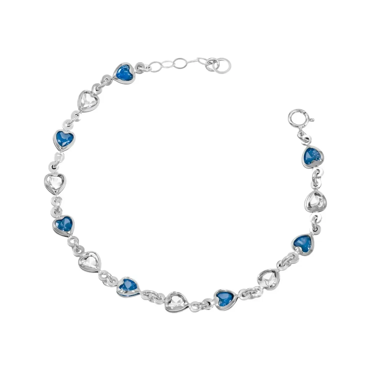 Pulsera Plata 925 Corazones Zirconias Azules y Blancas para Mujer - Imagen 2