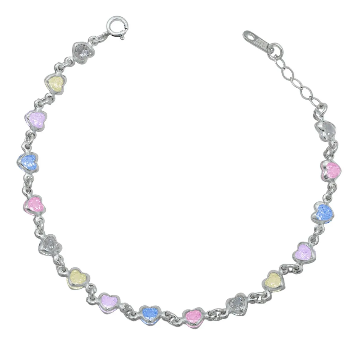 Pulsera Plata .925 para Mujer con diseño de Corazones Entrelazados y Zirconias Multicolor. Joyería de Plata con Zirconia Cúbi