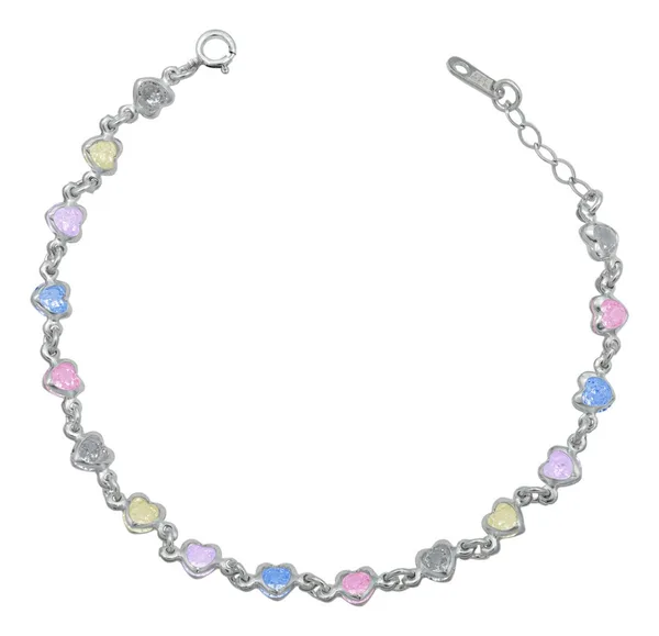 Pulsera Plata 925 Corazones Entrelazados con Zirconias Multicolor - Imagen 1