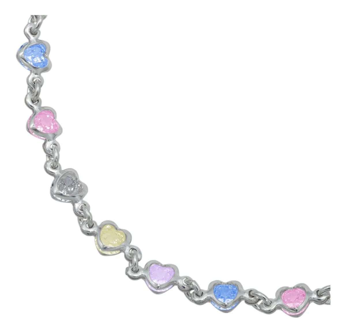 Pulsera Plata 925 Corazones Entrelazados con Zirconias Multicolor - Imagen 1