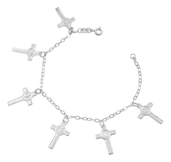Pulsera Plata 925 Medalla San Benito con Cruces 18cm - Imagen 1