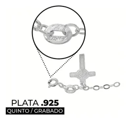 Pulsera Plata Fina 925 Medalla San Benito con Cruces 18cm - Imagen 3