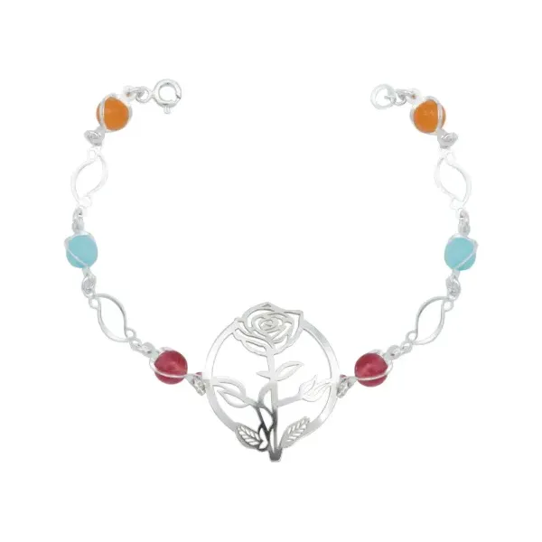 Pulsera Plata 925 Cuarzo Multicolor Diseño Floral 18.5cm - Imagen 1