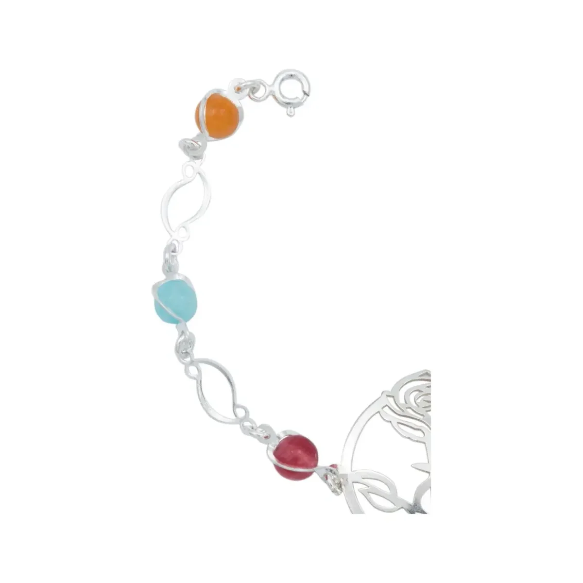 Pulsera Plata 925 Cuarzo Multicolor Diseño Floral 18.5cm - Imagen 2