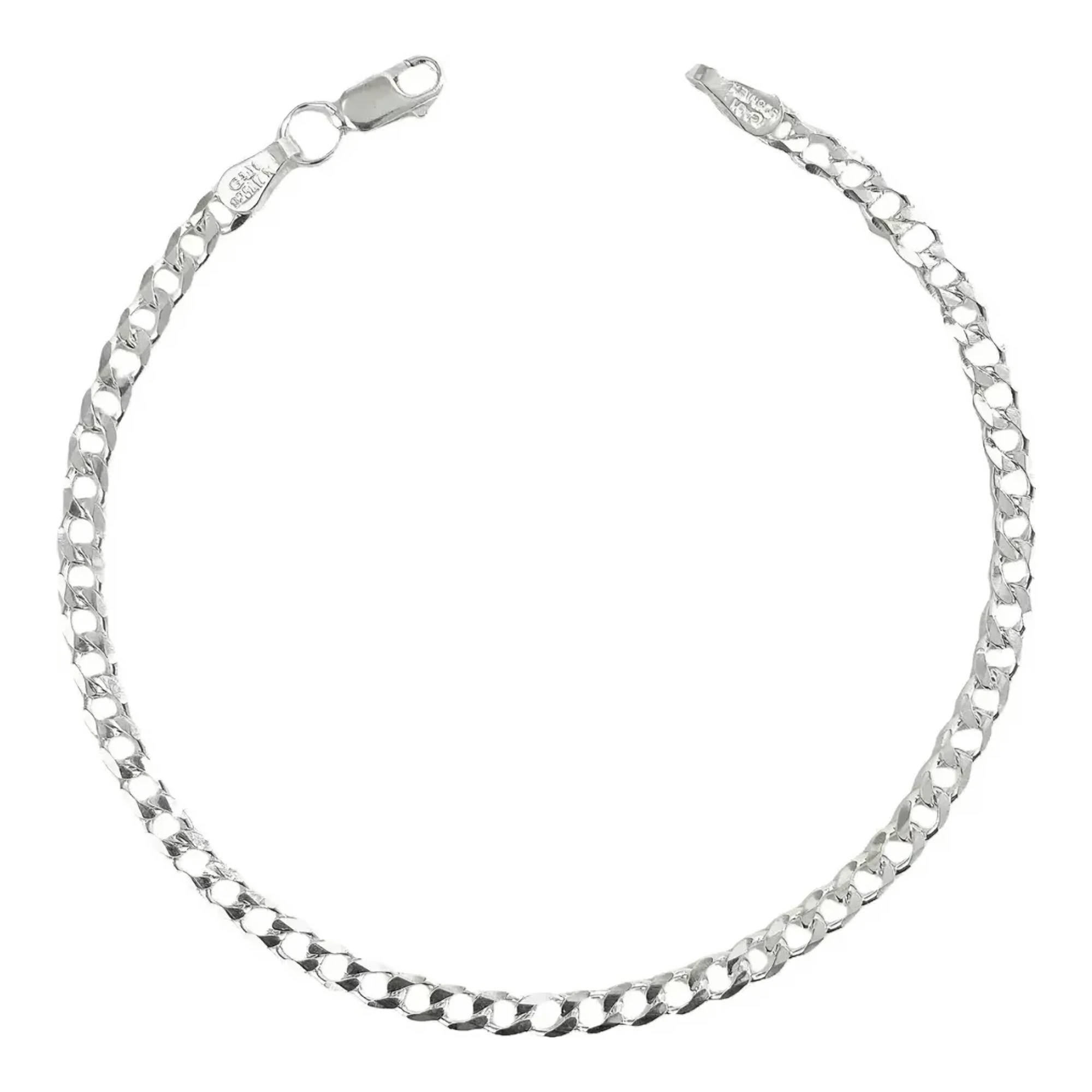Pulsera esclava plata 925 nacional con cadena cubana barbada lisa gris brillante ajustable 20 cm y broche perico unisex