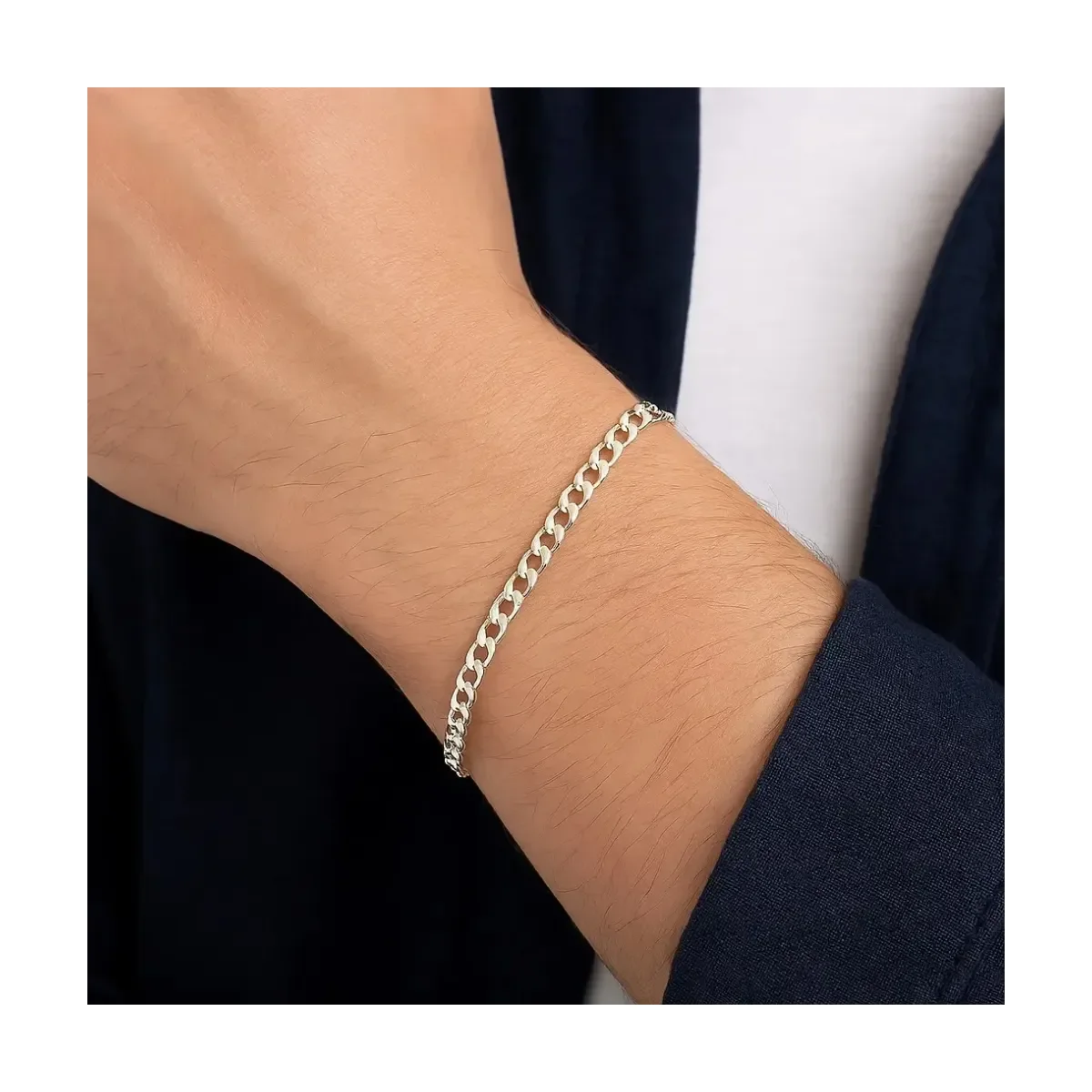 Pulsera Esclava Plata 925 Cadena Cubana Barbada Hombre - Imagen 2