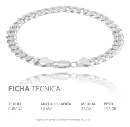 Pulsera Plata 925 Cadena Cubana Cerrada para Hombre - Imagen 8