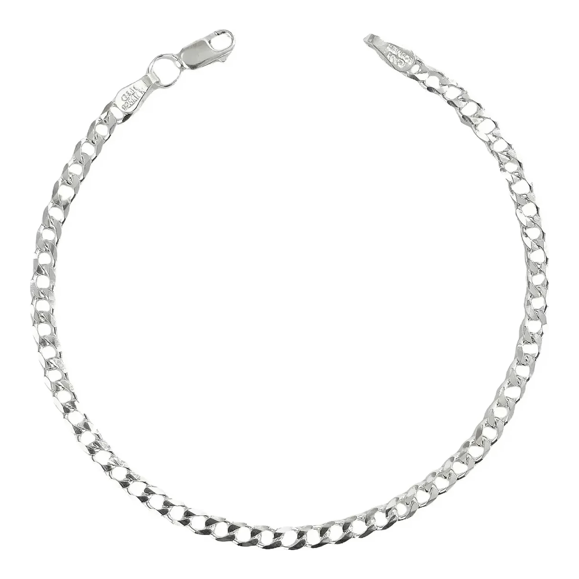 Esclava de plata para mujer en plata Ley .925 nacional con pulsera barbada cubana delgada de 3 mm y broche perico liso