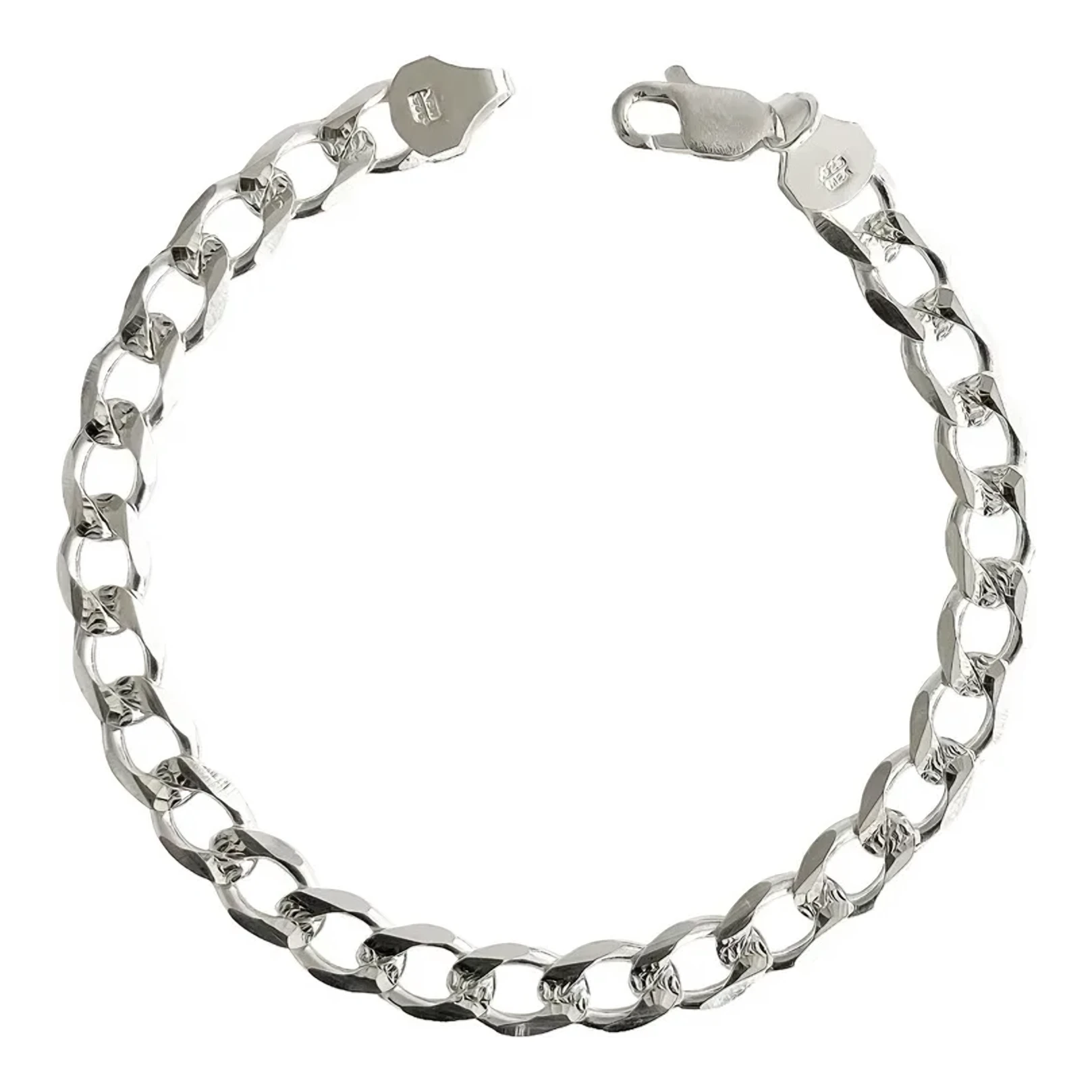 Esclava cubana hombre plata 925 diamantada de 7mm y 18 cm de largo con broche perico sin dije en plata .925 tono plateado