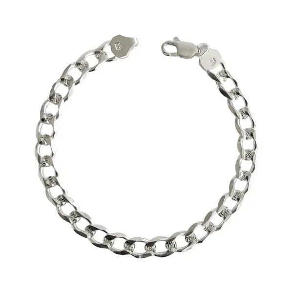 Esclava Hombre Cubana Diamantada Plata .925 7mm 18cm - Imagen 1