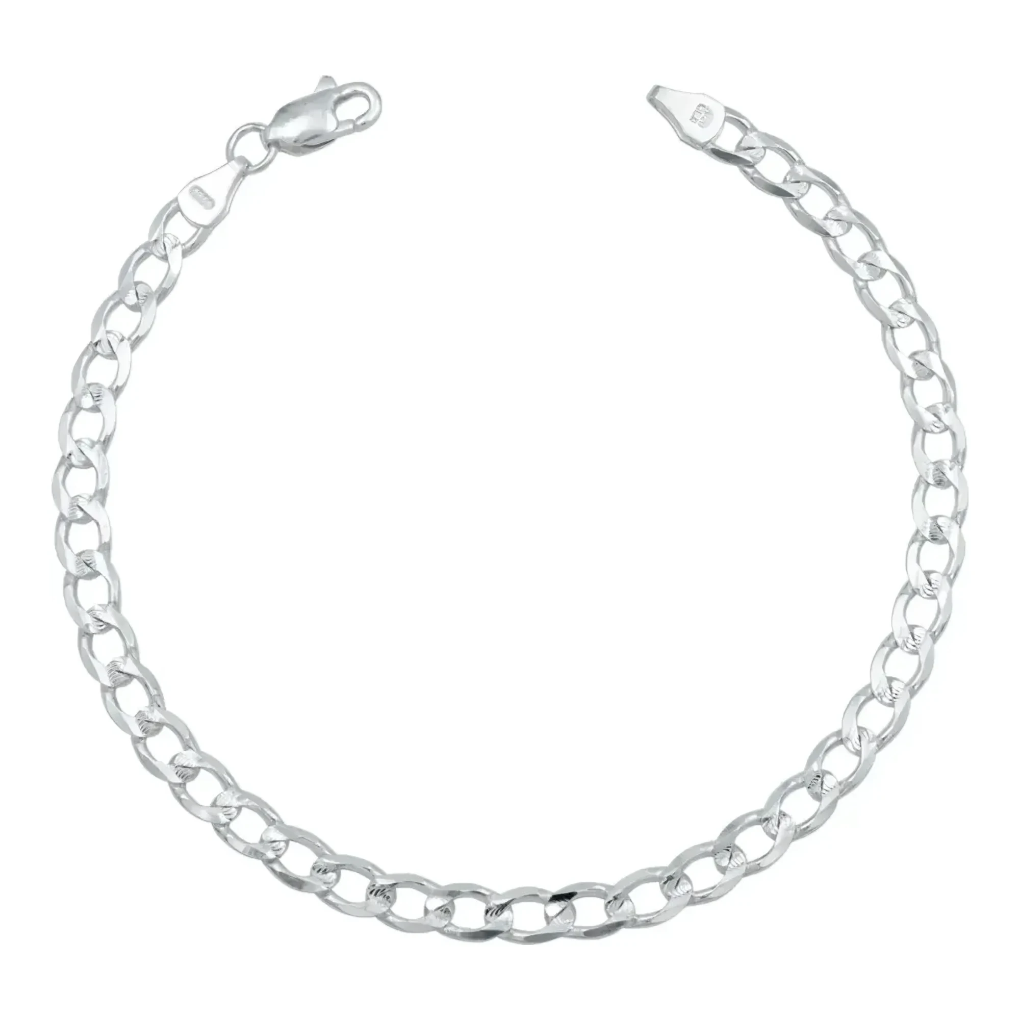 Esclava cubana de plata para hombre ley 925 eslabón barbado diamantado plateado brillante de 21 cm con broche perico seguro