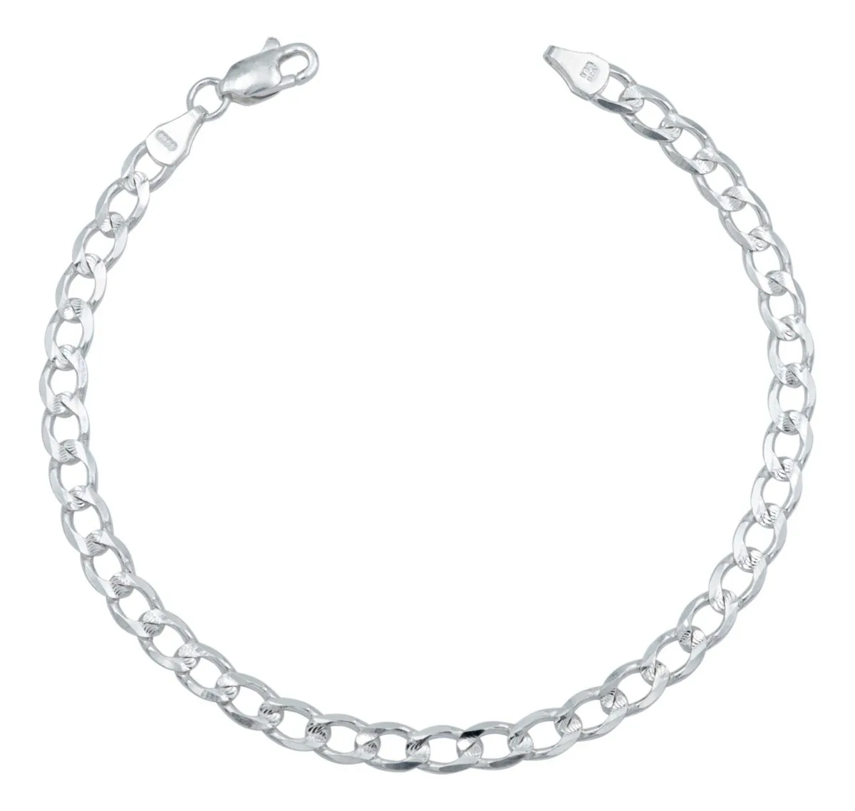 Pulsera de plata .925 plateado diseno cubano diamantado hombre mujer ajustable con broche perico — Joyaris