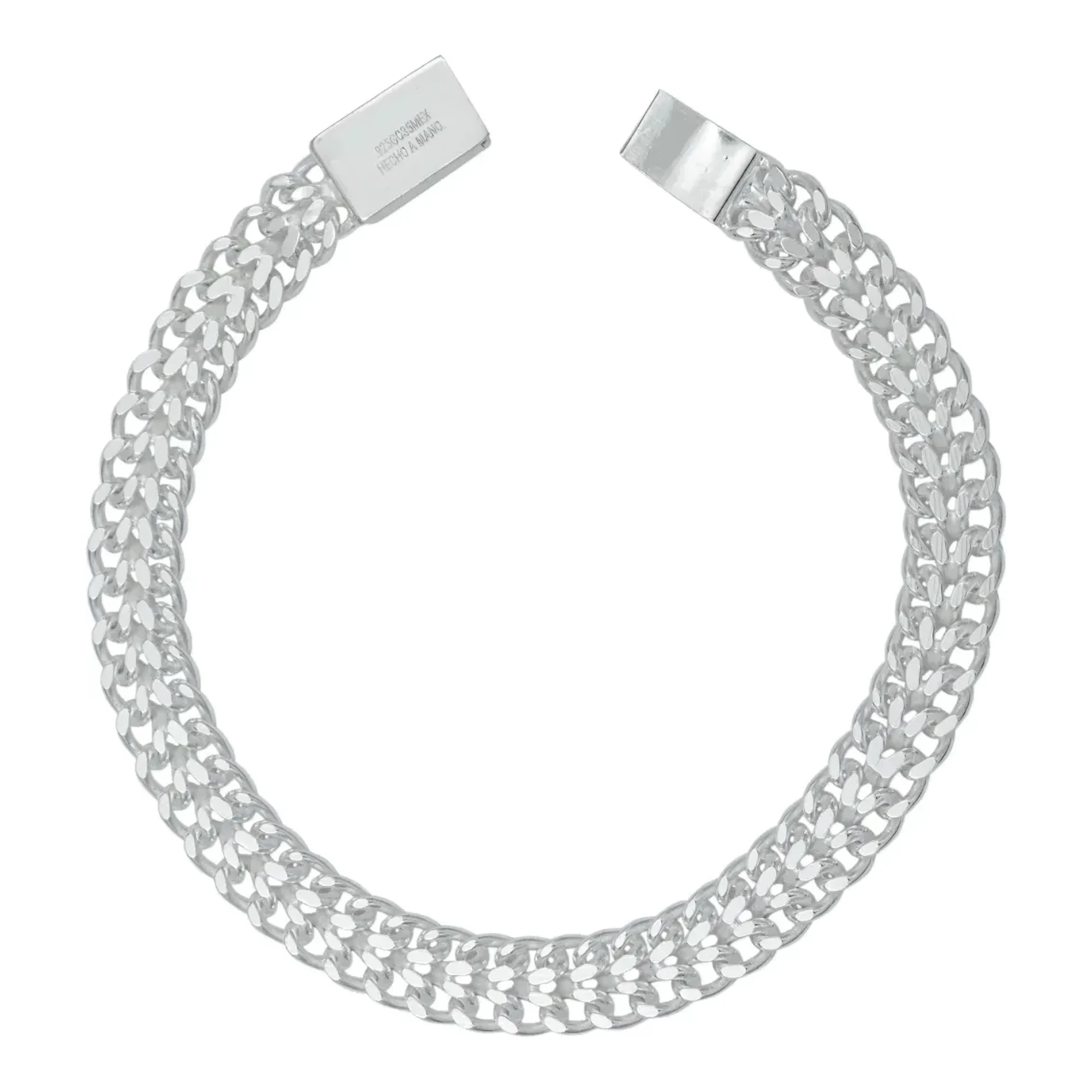 Pulsera Plata Hombre Gruesa .925, brazalete plata hombre cubana doble barbada petatillo. Diseño robusto y brillante para homb