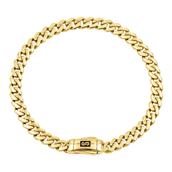 Pulsera cubana hueca lisa de oro amarillo 10k de 5 mm y 18 cm con broche de botón - Joyaris
