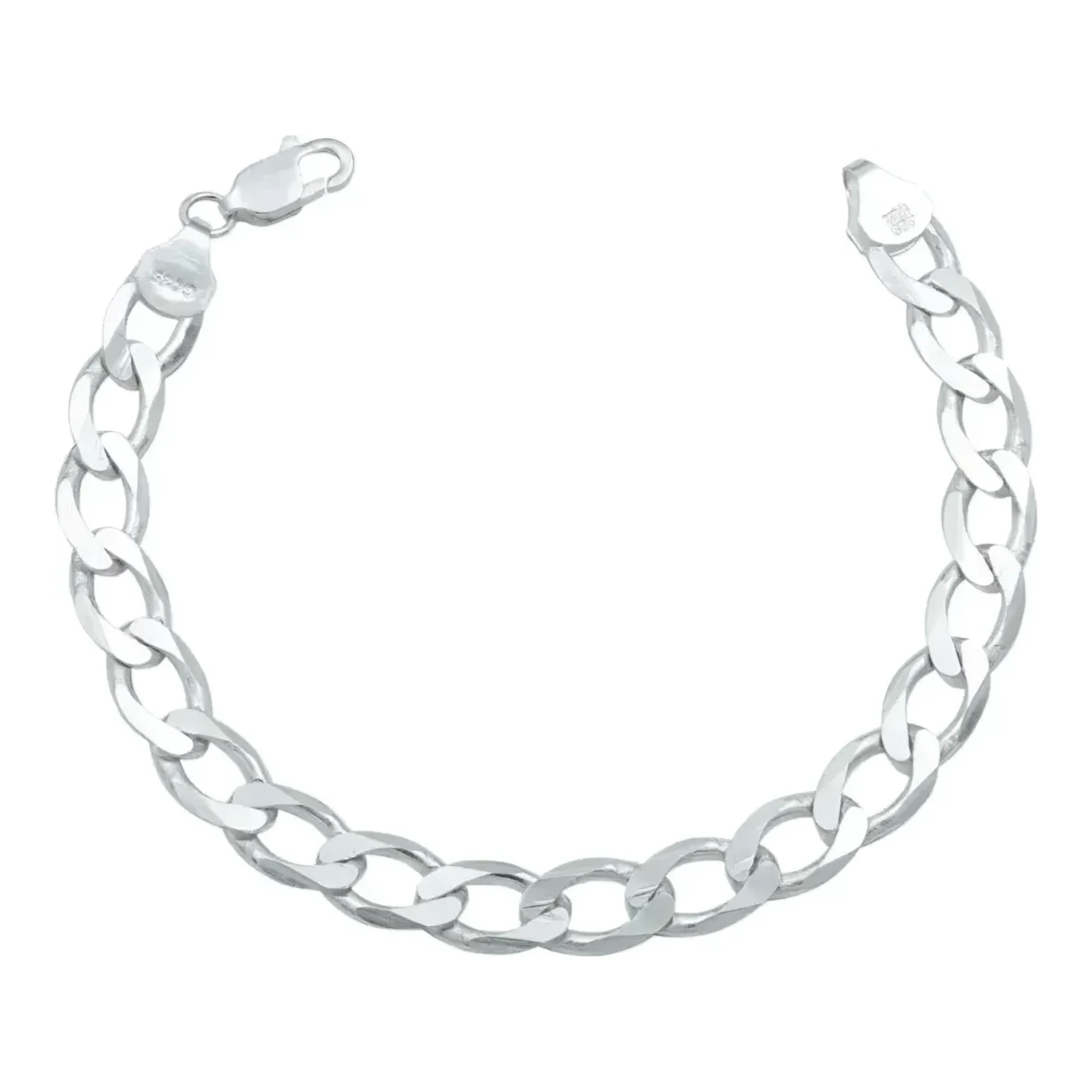Esclava cubana de plata ley .925 lisa para hombre, pulsera barbada plateada brillante de 20cm con broche perico resistente